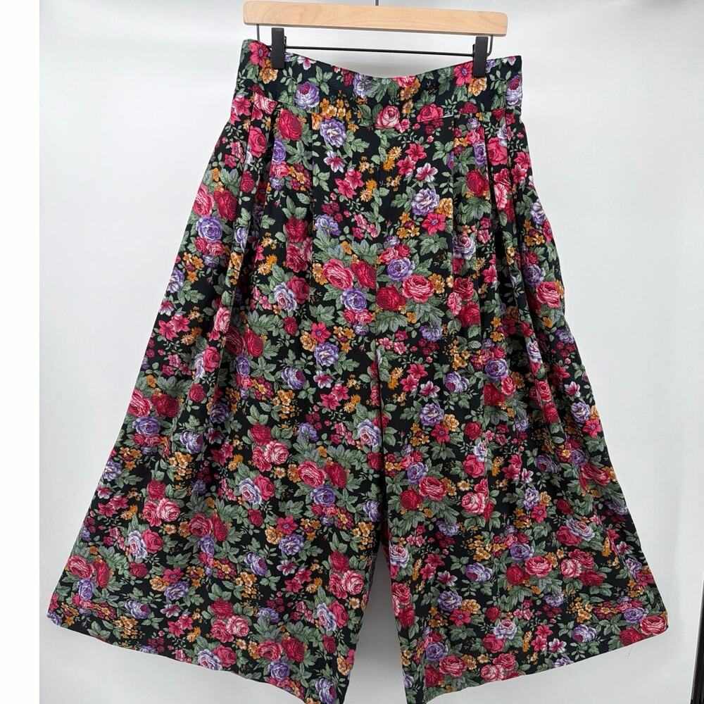 Vintage 90s Bonjour Floral Wide Leg Palazzo Culottes L Fairy Grunge Whimsygoth